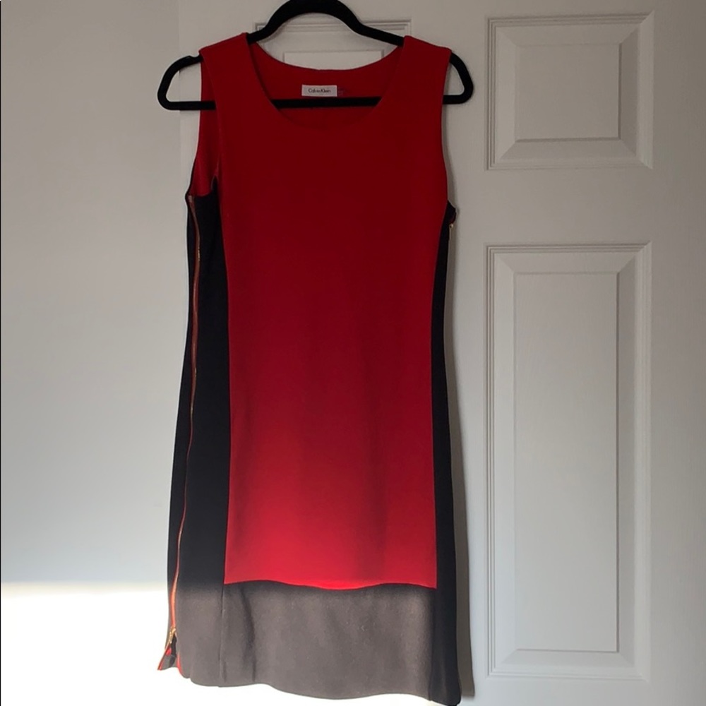 Red and black color block dress